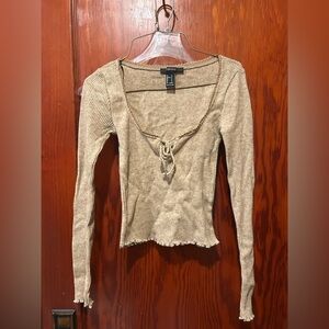 Light brown forever 21 top lightweight longesleeve tie front